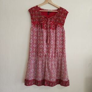 MANGO Boho Beaded Drop Waist Tunic Dress Large